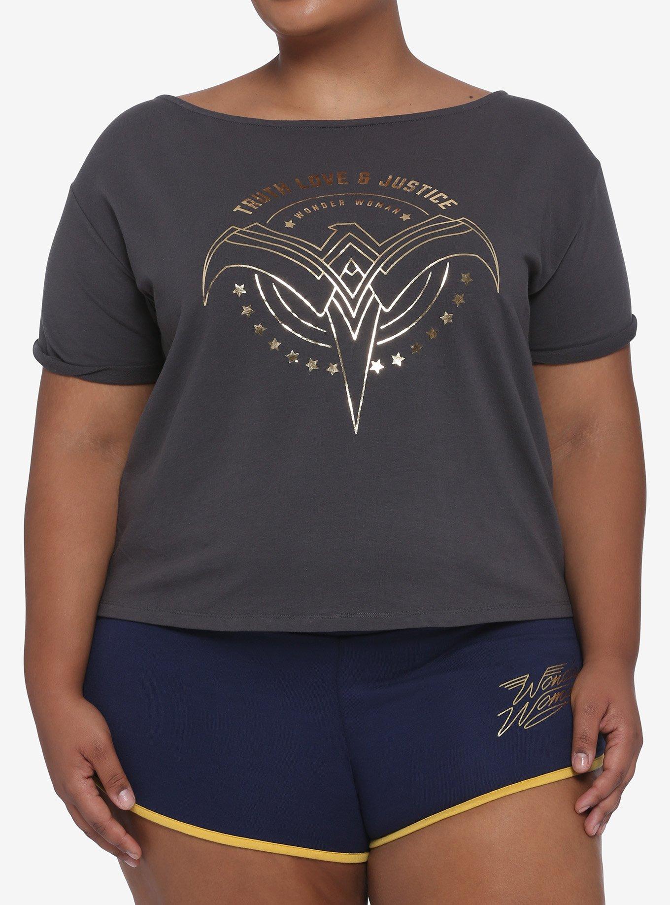 Her Universe DC Comics Wonder Woman 1984 Mineral Wash Girls Lounge Top Plus Size, GREY, hi-res