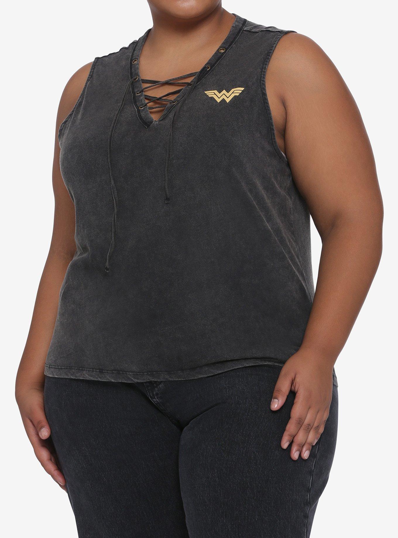 Her Universe DC Comics Wonder Woman 1984 Acid Wash Lace-Up Tank Top Plus Size, MULTI, hi-res