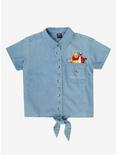 Our Universe Disney Winnie the Pooh Pocket Friends Women's Tie-Front Woven Top - BoxLunch Exclusive, DENIM, hi-res