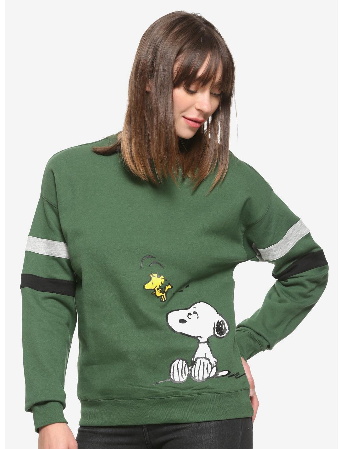 Peanuts Snoopy and Woodstock Stripe Sleeved Women's Crewneck - BoxLunch ...