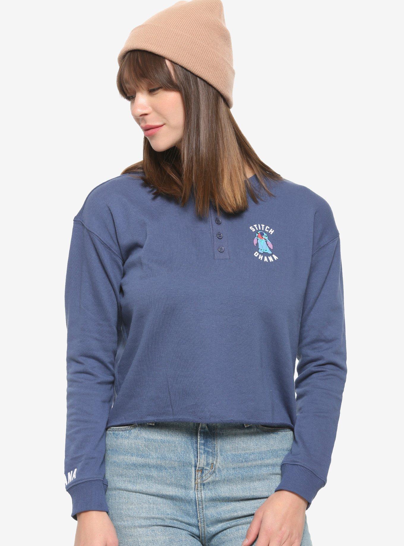 Disney Lilo & Stitch Stitch Ohana Women's Henley Sweater - BoxLunch Exclusive, BLUE, hi-res