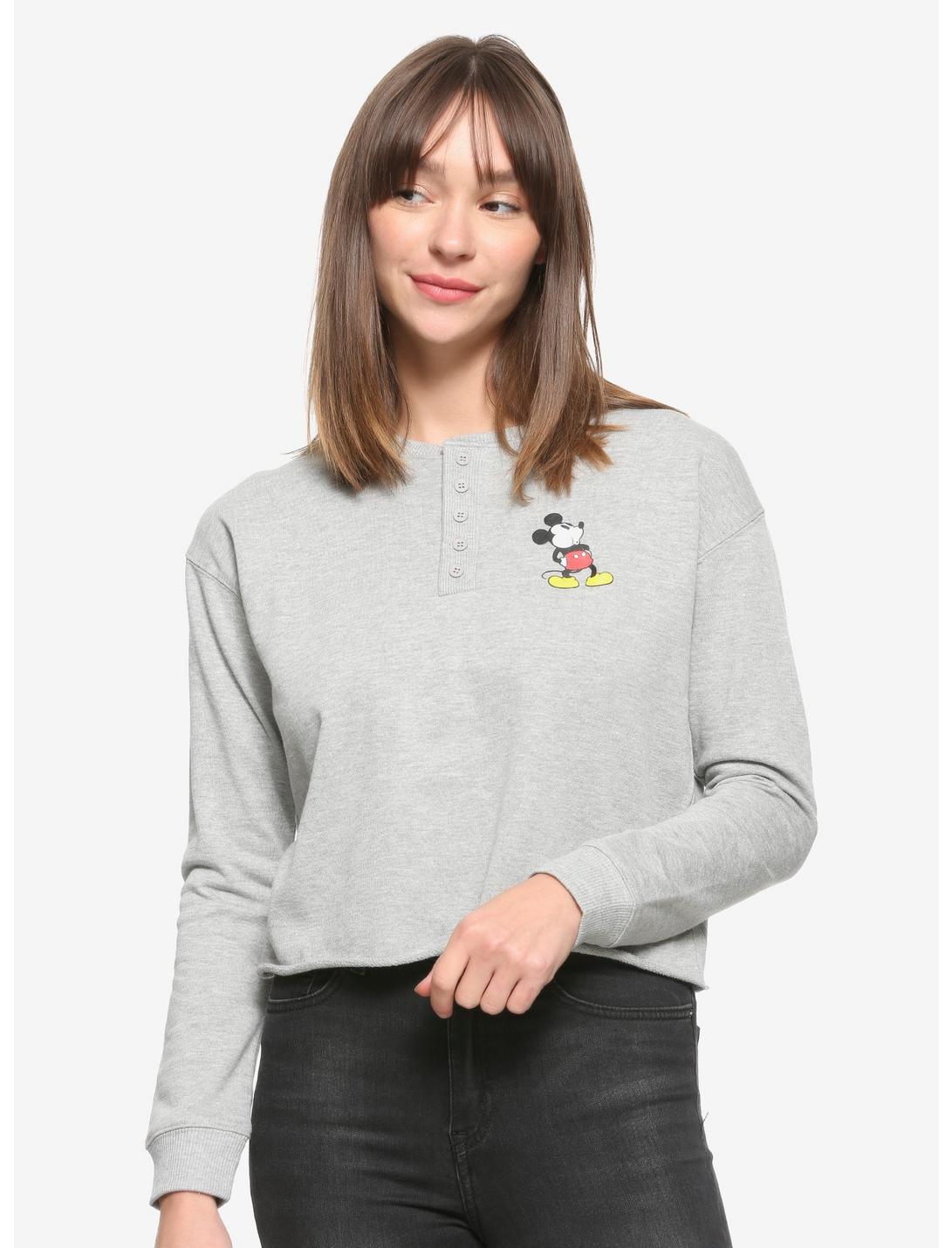 Disney Mickey Mouse Whistling Women's Henley Sweater - BoxLunch Exclusive, GREY, hi-res