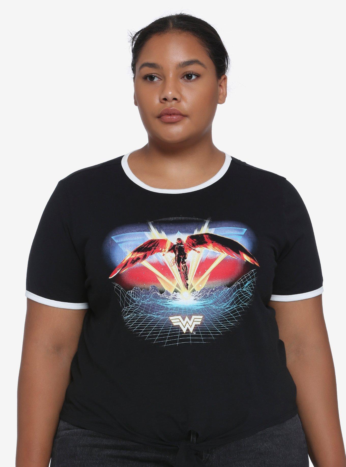 Her Universe DC Comics Wonder Woman 1984 Tie-Front Girls Ringer T-Shirt Plus Size, MULTI, hi-res