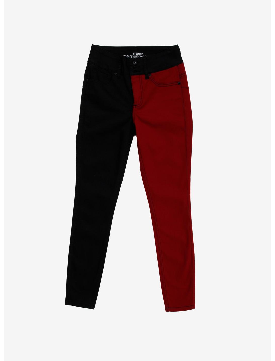 HT Denim Red & Black Split Leg Hi-Rise Super Skinny Jeans, MULTI, hi-res