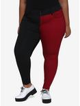 HT Denim Red & Black Split Leg Hi-Rise Super Skinny Jeans Plus Size, MULTI, hi-res