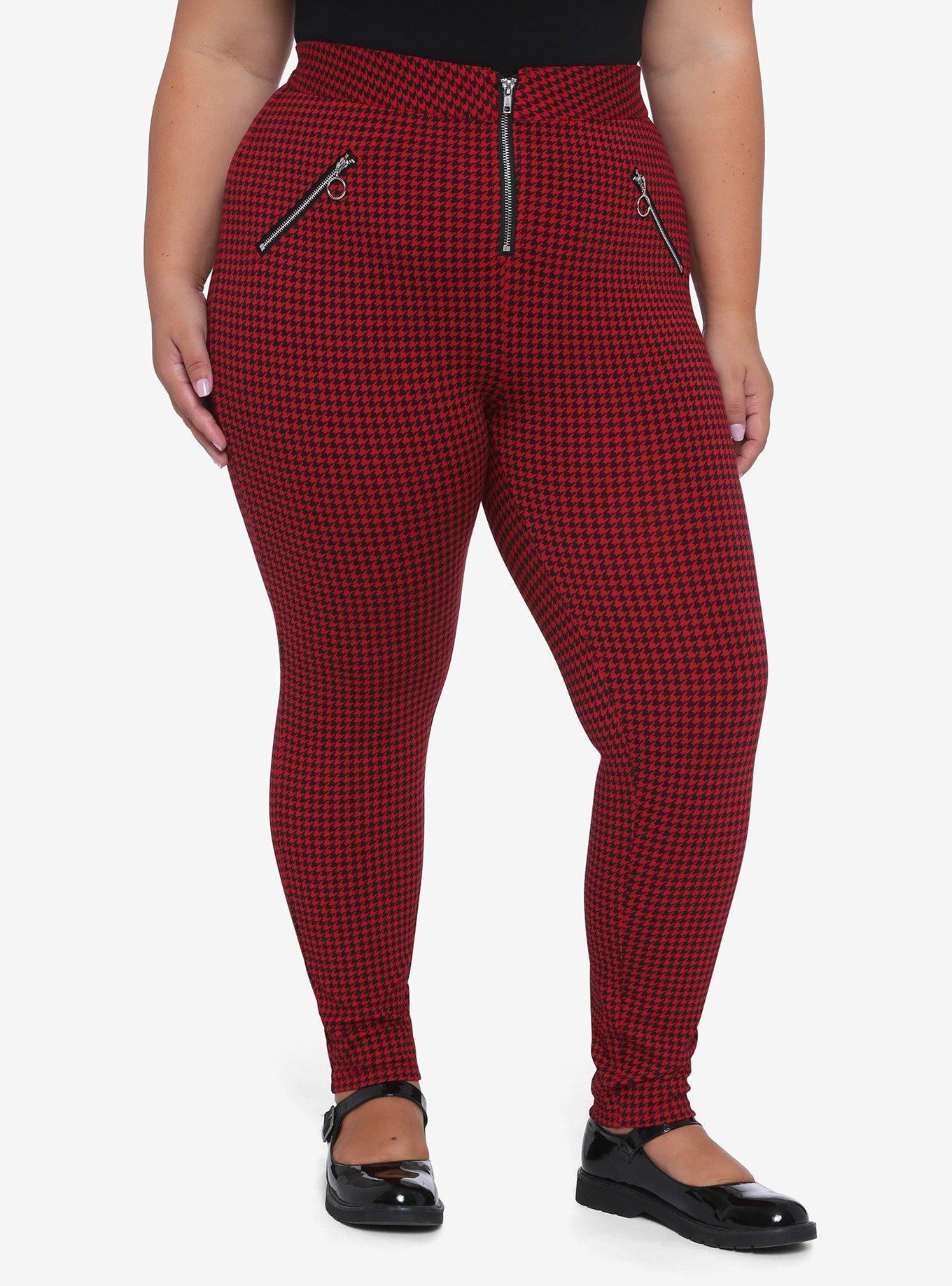 Black & Red Houndstooth Ultra Hi-Rise Skinny Pants Plus Size, HOUNDSTOOTH PLAID, hi-res