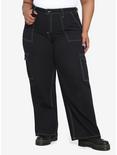 HT Denim Black & Green Stitch Hi-Rise Carpenter Pants Plus Size, BLACK, hi-res