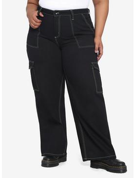 HT Denim Black & Green Stitch Hi-Rise Carpenter Pants Plus Size, , hi-res