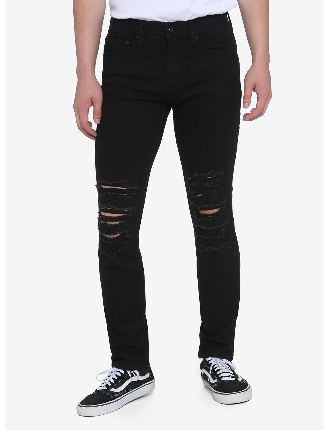 HT Denim Black Destructed Skinny Jeans, BLACK, hi-res