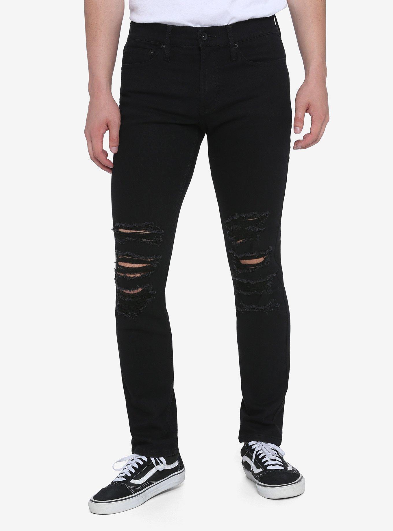 HT Denim Black Destructed Skinny Jeans, BLACK, hi-res