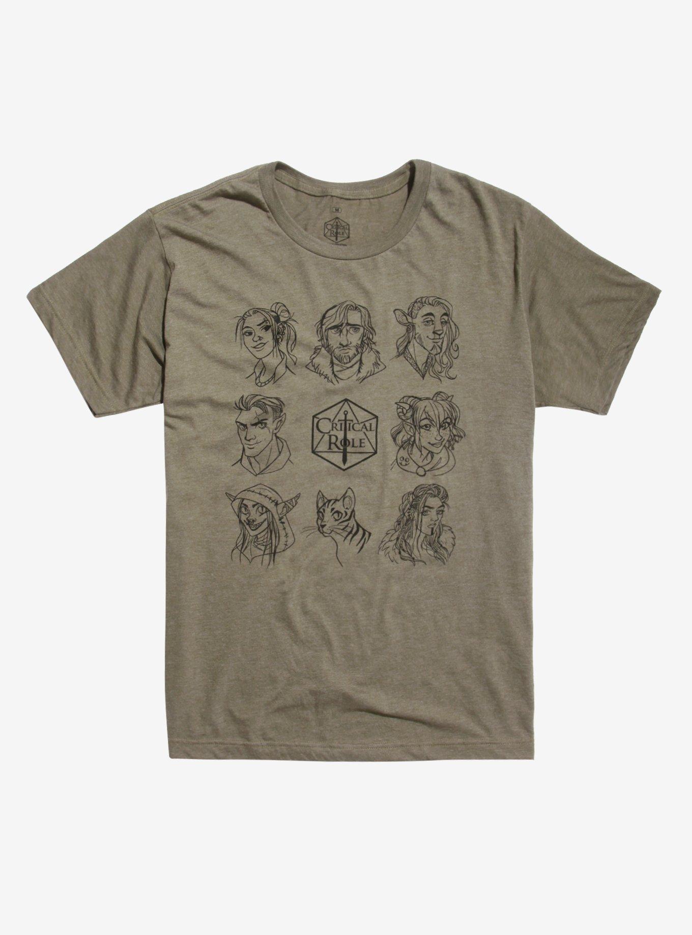 Critical Role The Mighty Nein Character Sketch T-Shirt, OLIVE, hi-res