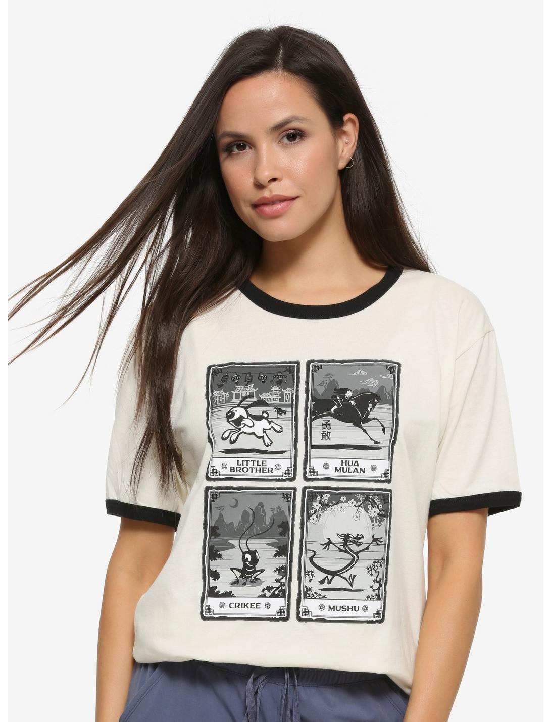 Disney Mulan Character Cards Women's Ringer T-Shirt - BoxLunch Exclusive, BLACK, hi-res