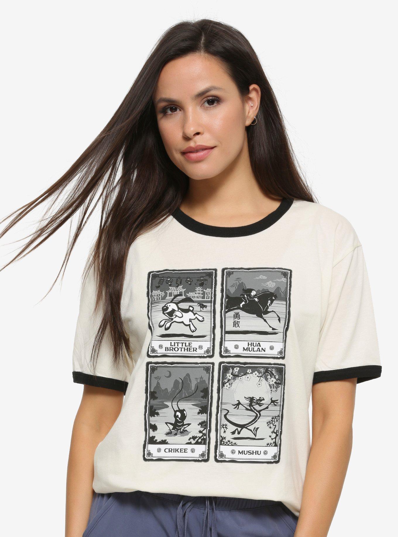 Disney Mulan Character Cards Women's Ringer T-Shirt - BoxLunch Exclusive, BLACK, hi-res