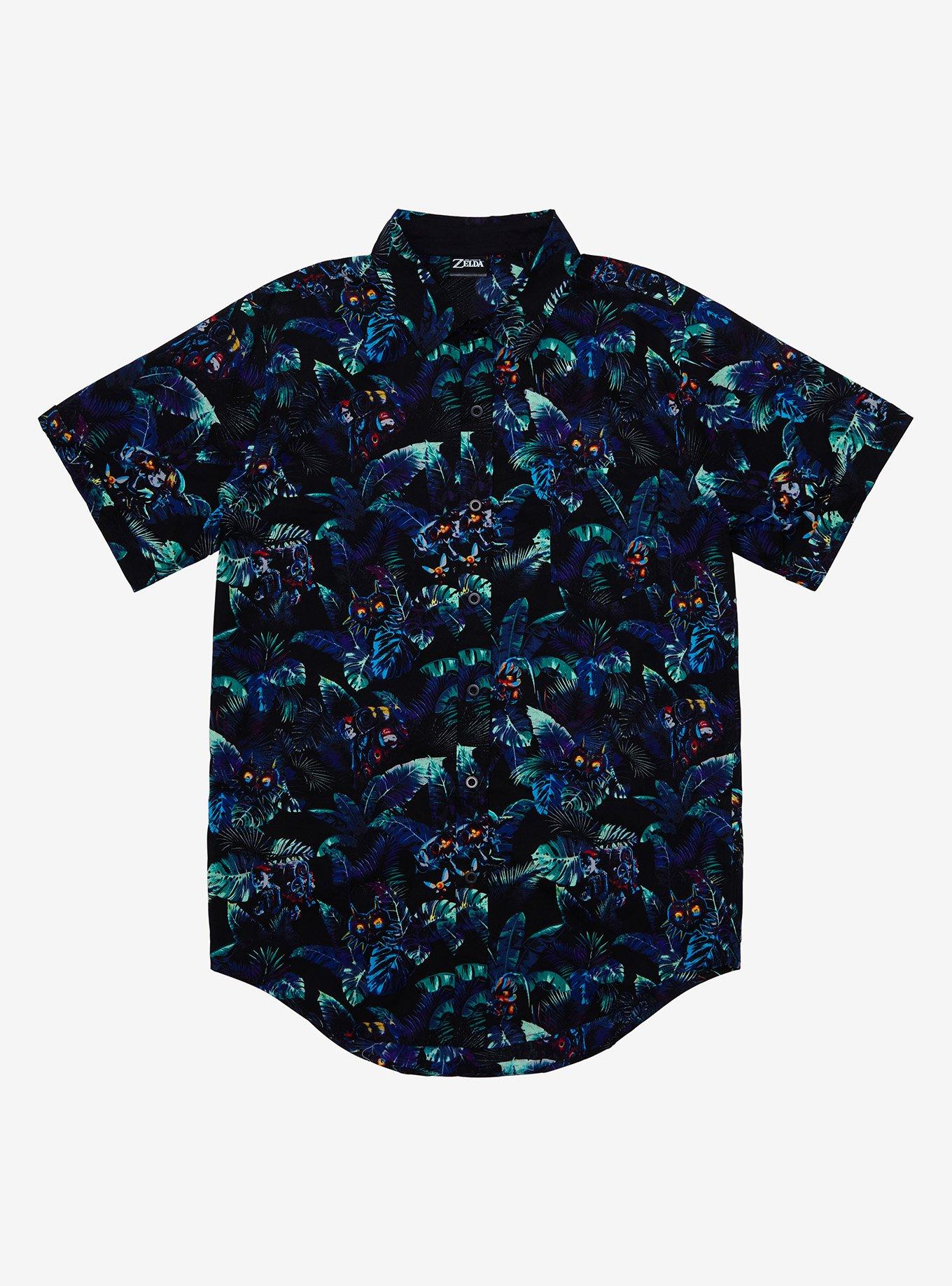 Nintendo The Legend of Zelda Majora's Mask Tropical Woven Button-Up - BoxLunch Exclusive, BLACK, hi-res