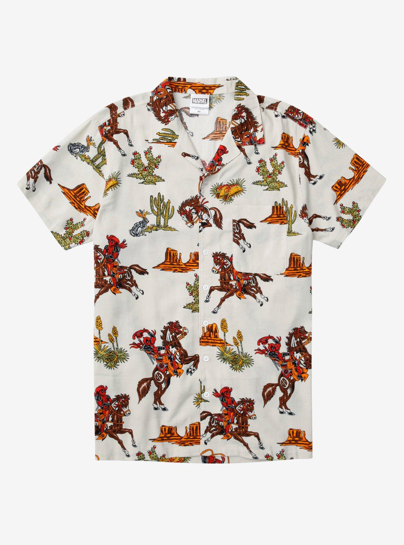 Marvel Deadpool Cowboy Allover Print Woven Button-Up - BoxLunch Exclusive, , hi-res