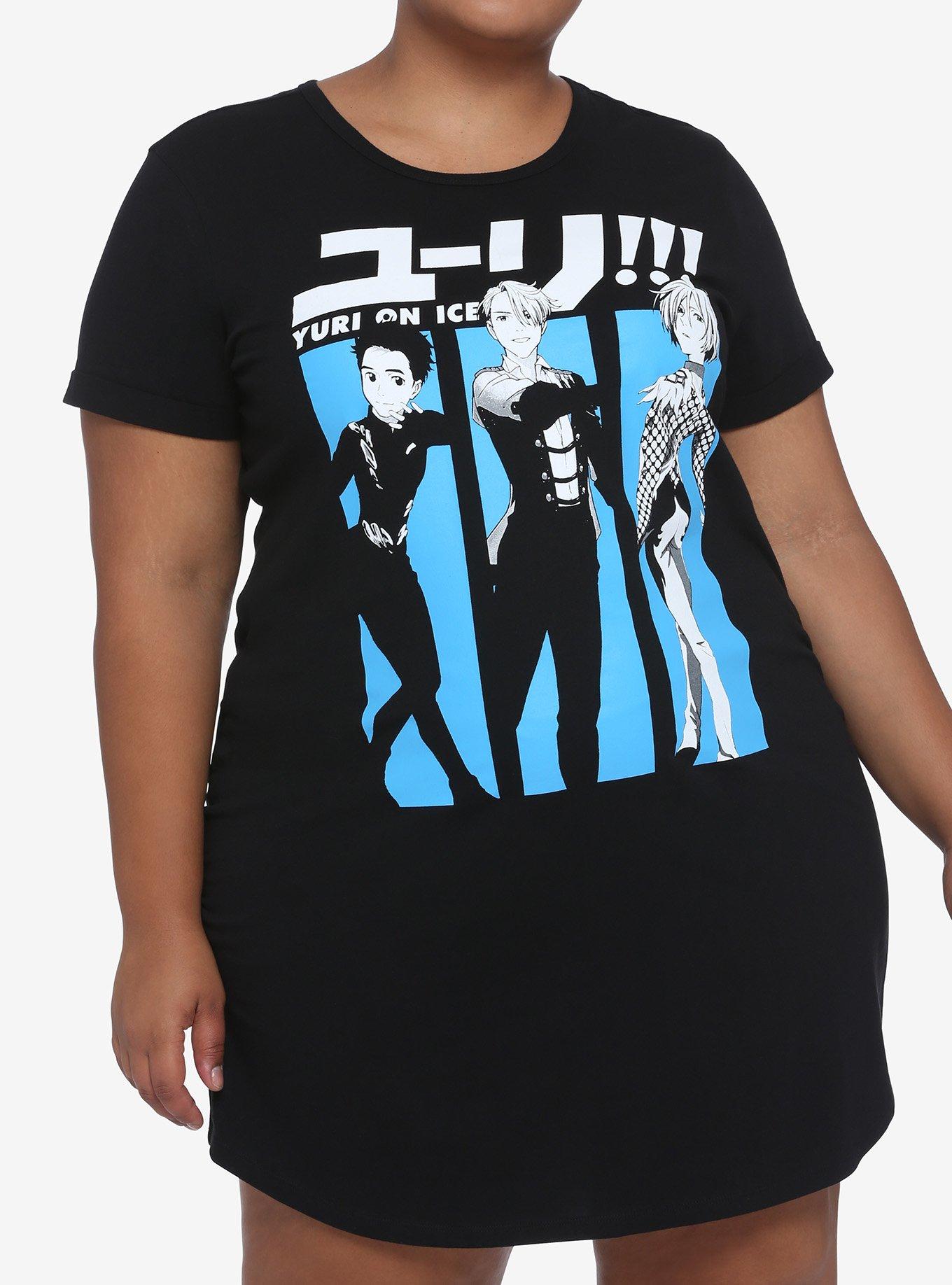 Yuri!!! On ICE Trio T-Shirt Dress Plus Size, BLACK, hi-res