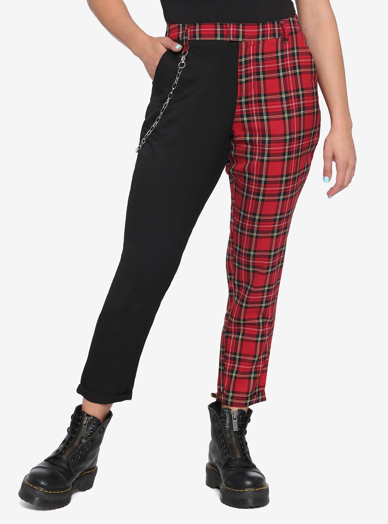 Black & Red Plaid Split Leg Pants