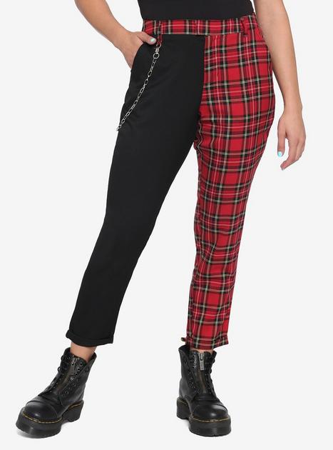 Hot Topic HT Denim Black & White Plaid Split Pants With Detachable Chain