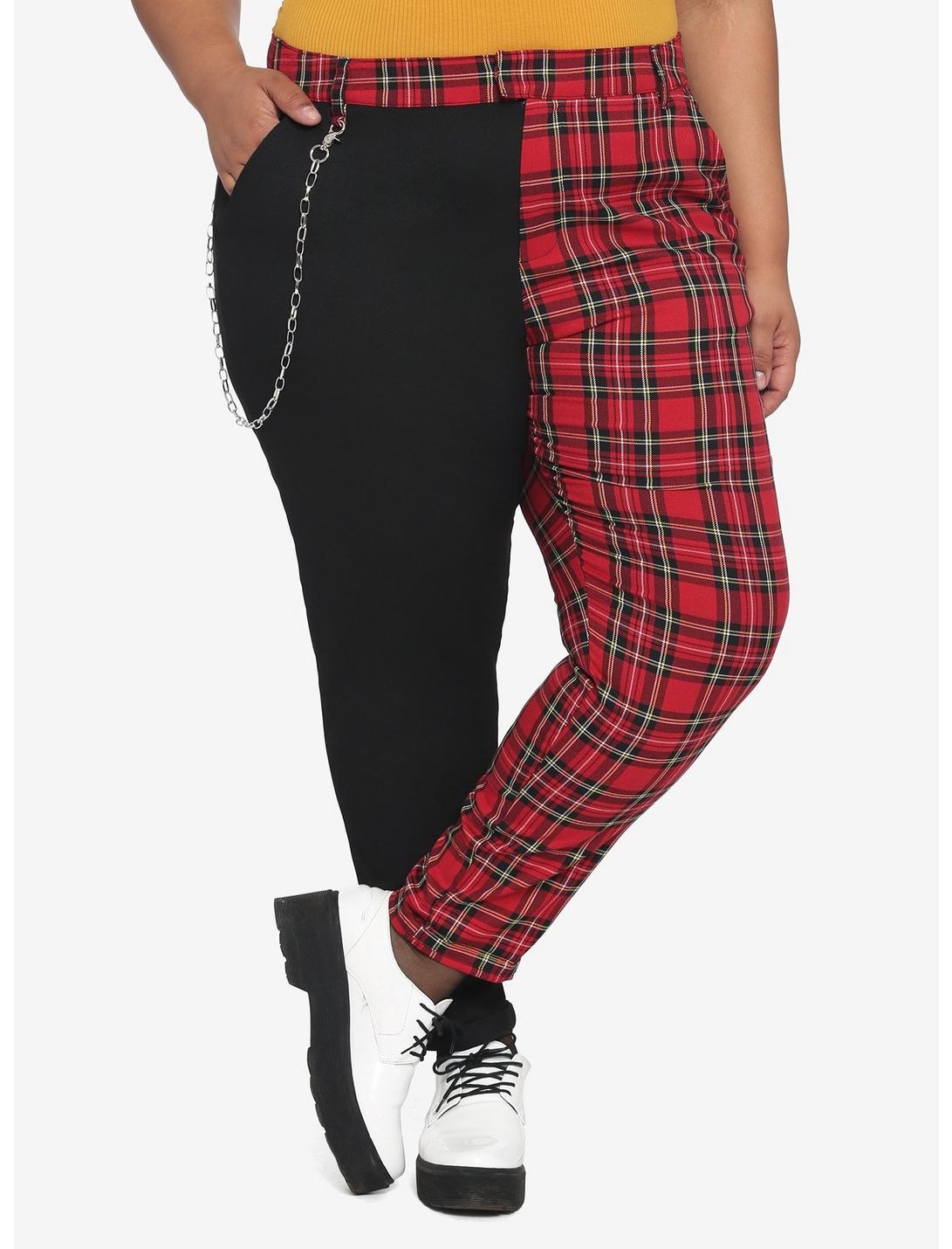 Black & Red Plaid Split Leg Pants With Detachable Chain Plus Size | Hot ...