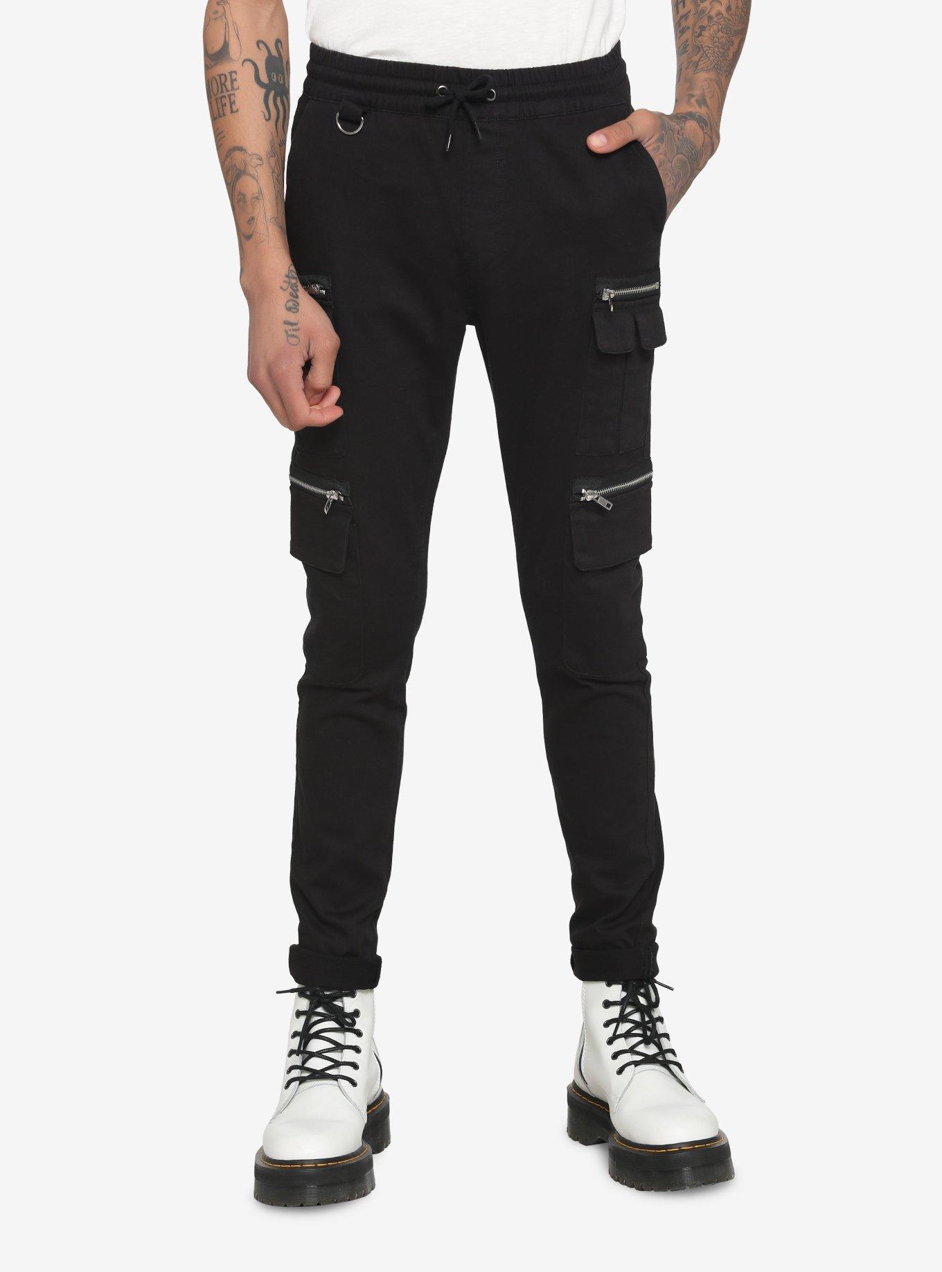 Black Zipper Jogger Pants, BLACK, hi-res