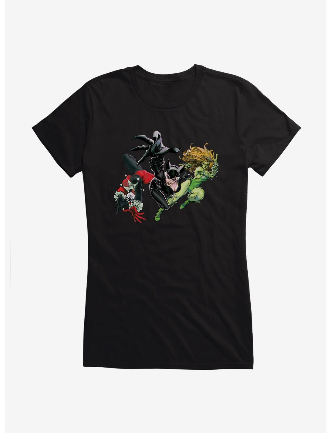 DC Comics Batman Harley Quinn, Cat Woman, And Poison Ivy Girls T-Shirt, BLACK, hi-res