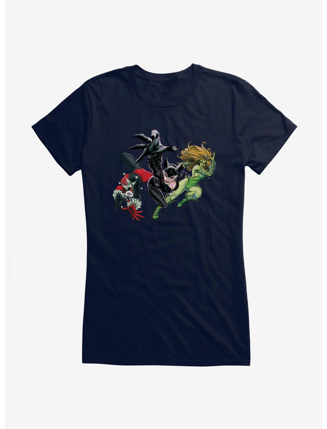 DC Comics Batman Harley Quinn, Cat Woman, And Poison Ivy Girls T-Shirt, NAVY, hi-res