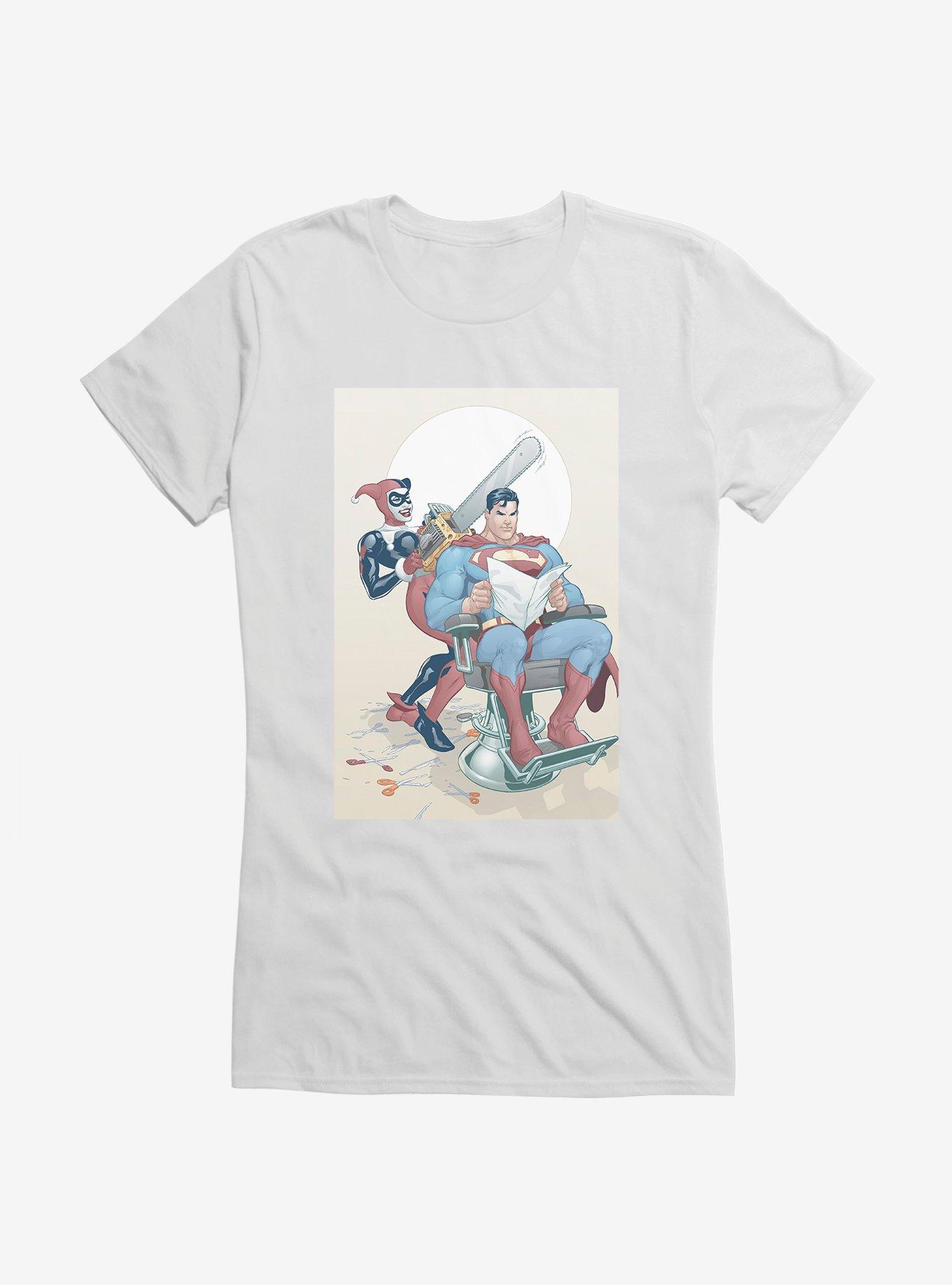 DC Comics Batman Harley Quinn Gives Superman A Haircut Girls T-Shirt, , hi-res
