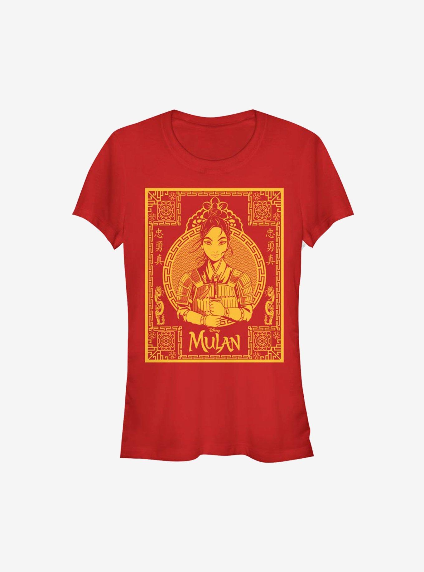 Disney Mulan Live Action Golden Outline Poster Girls T-Shirt, RED, hi-res