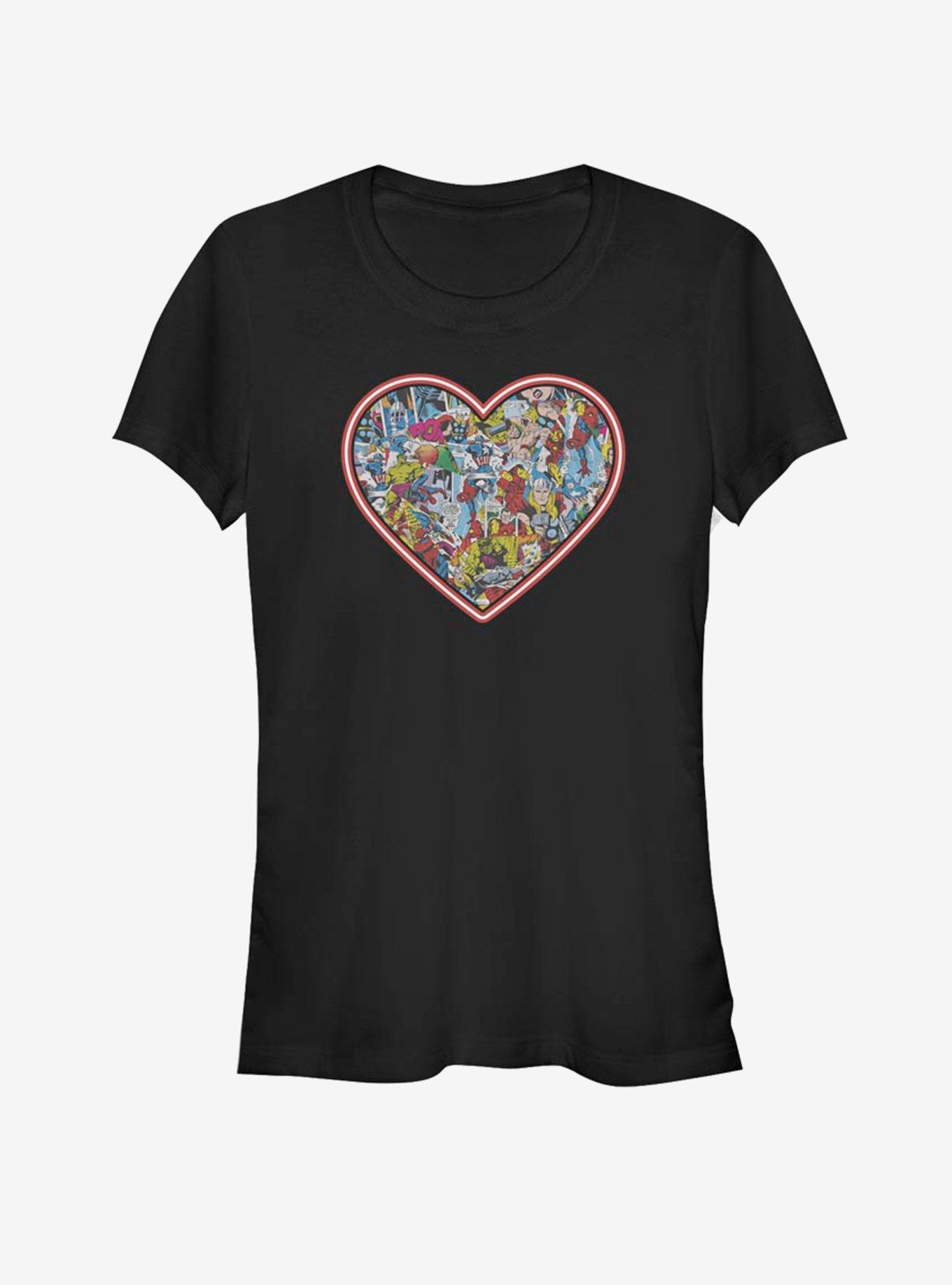 Marvel Avengers Comic Glow Heart Girls T-Shirt - BLACK | Hot Topic