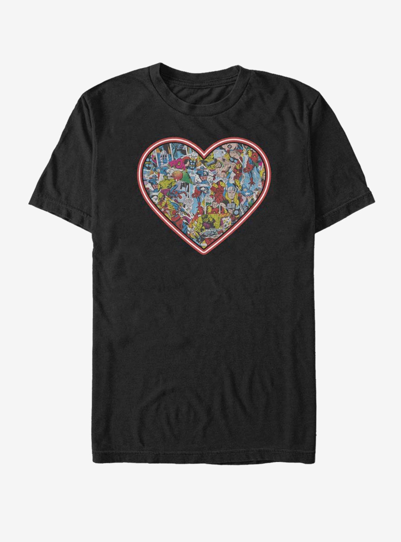 Marvel Avengers Comic Glow Heart T-Shirt, BLACK, hi-res