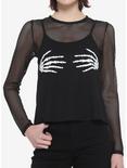 Skeleton Hands Fishnet Girls Long-Sleeve Top, BLACK, hi-res
