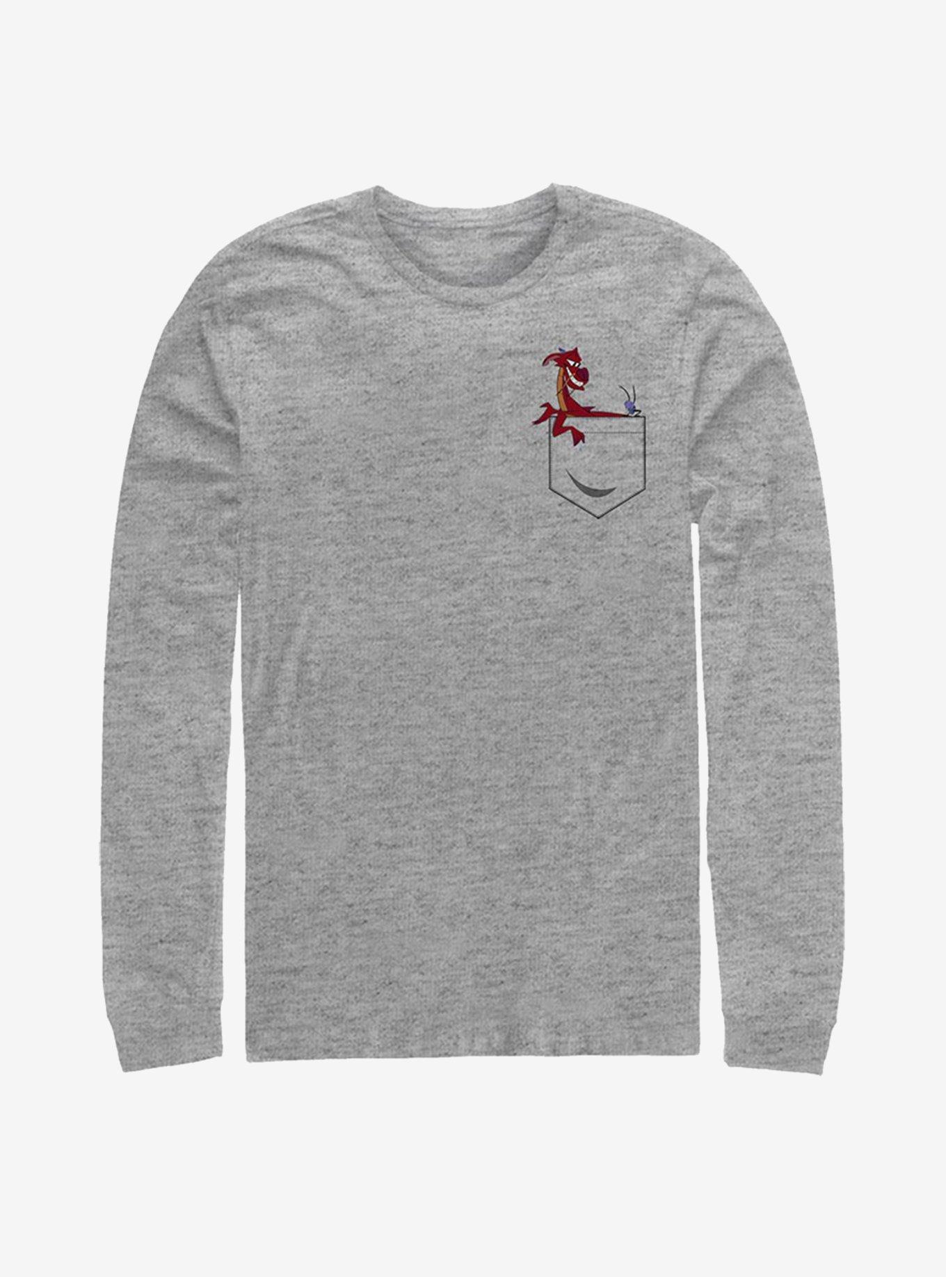 Disney Mulan Mushu And Cricket Faux Pocket Long-Sleeve T-Shirt, ATH HTR, hi-res