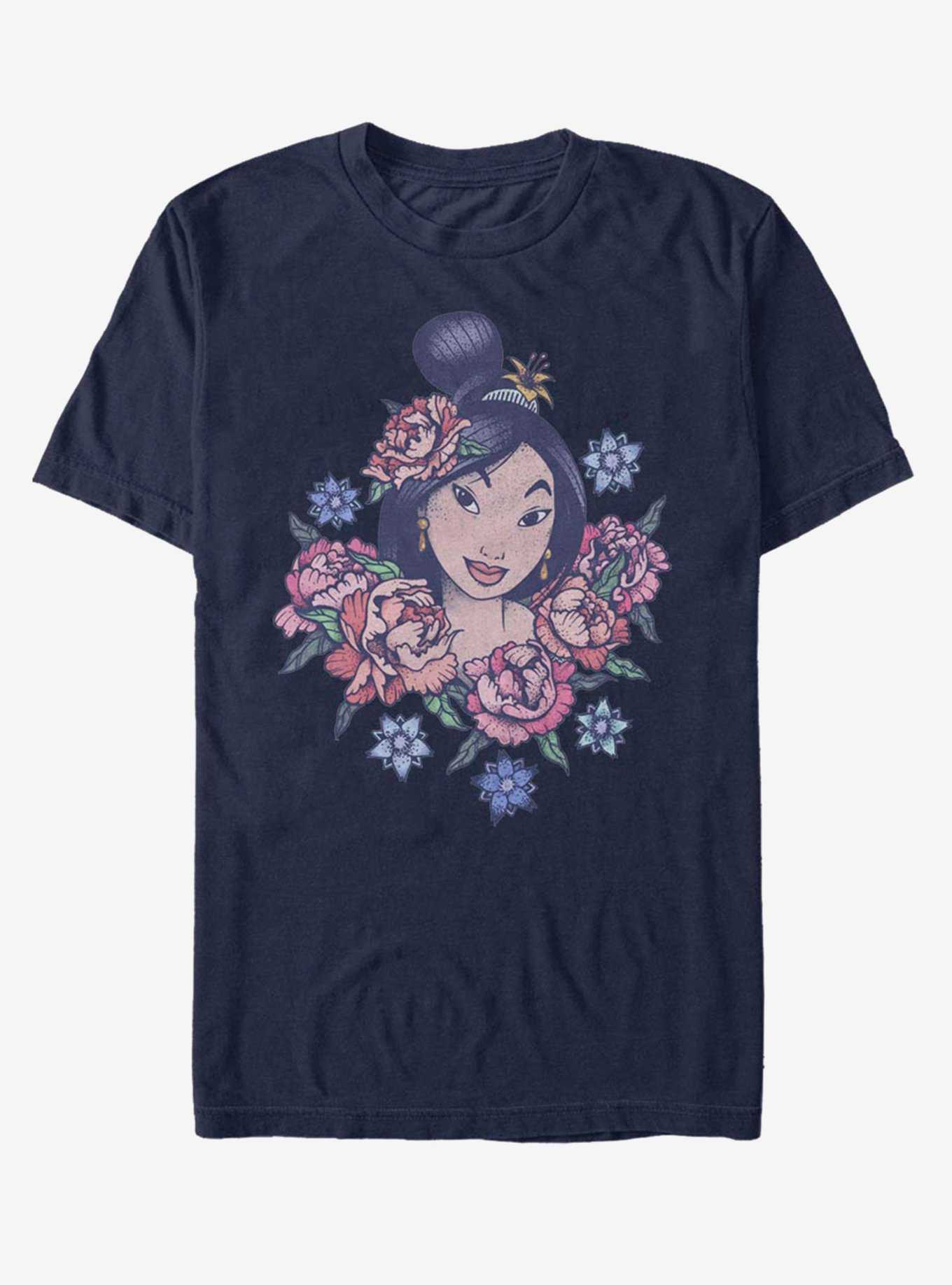 Disney Mulan Floral Portrait T-Shirt, NAVY, hi-res
