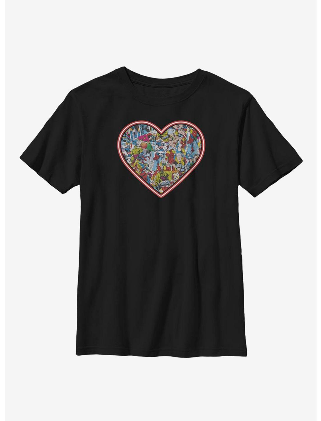 Marvel Avengers Marvel Comic Heart Youth T-Shirt, BLACK, hi-res