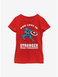 Marvel Captain America Strong Love Youth Girls T-Shirt, RED, hi-res