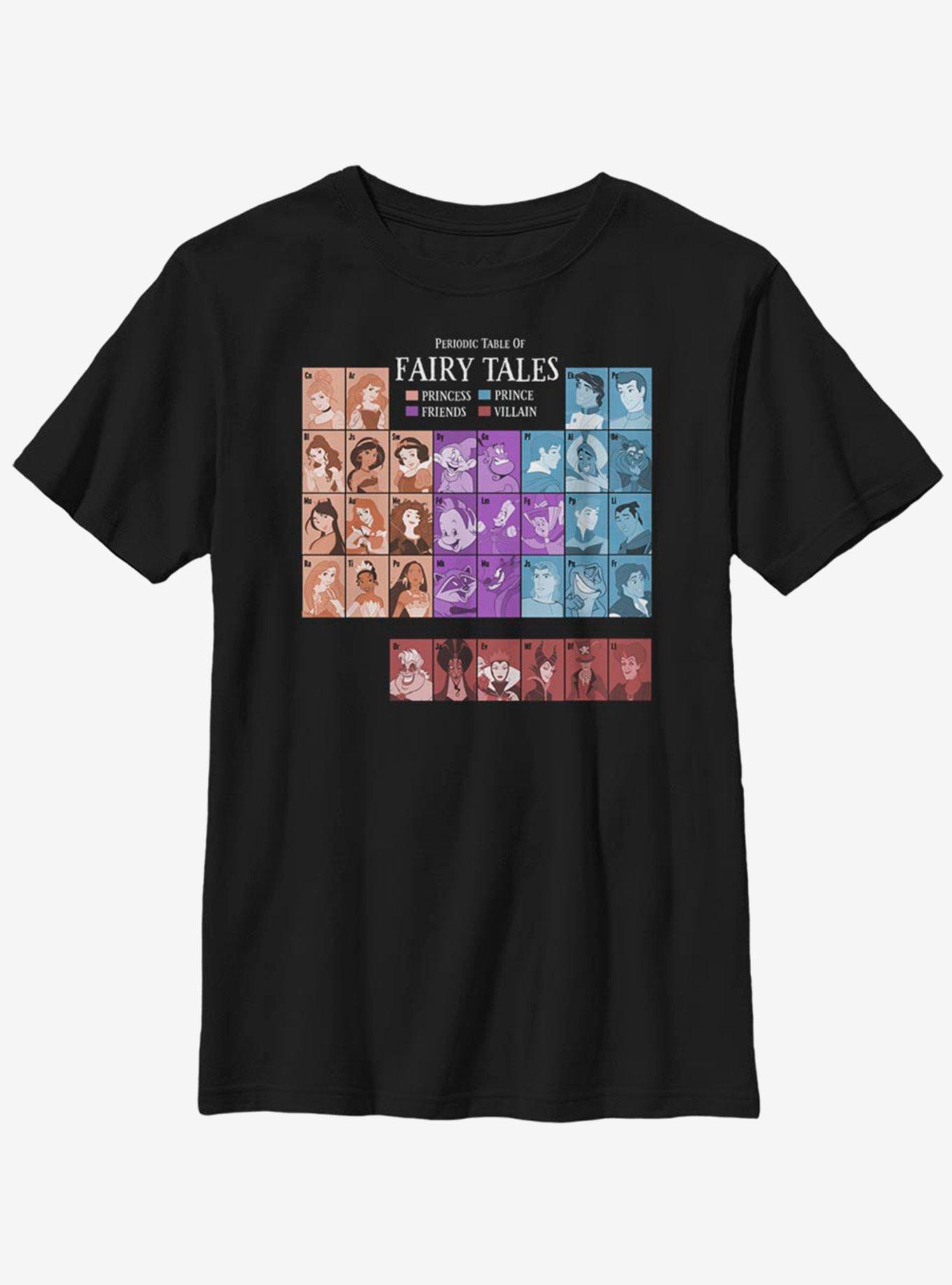 Disney Princesses Periodic Table Of Fairy Tales Youth T-Shirt, BLACK, hi-res