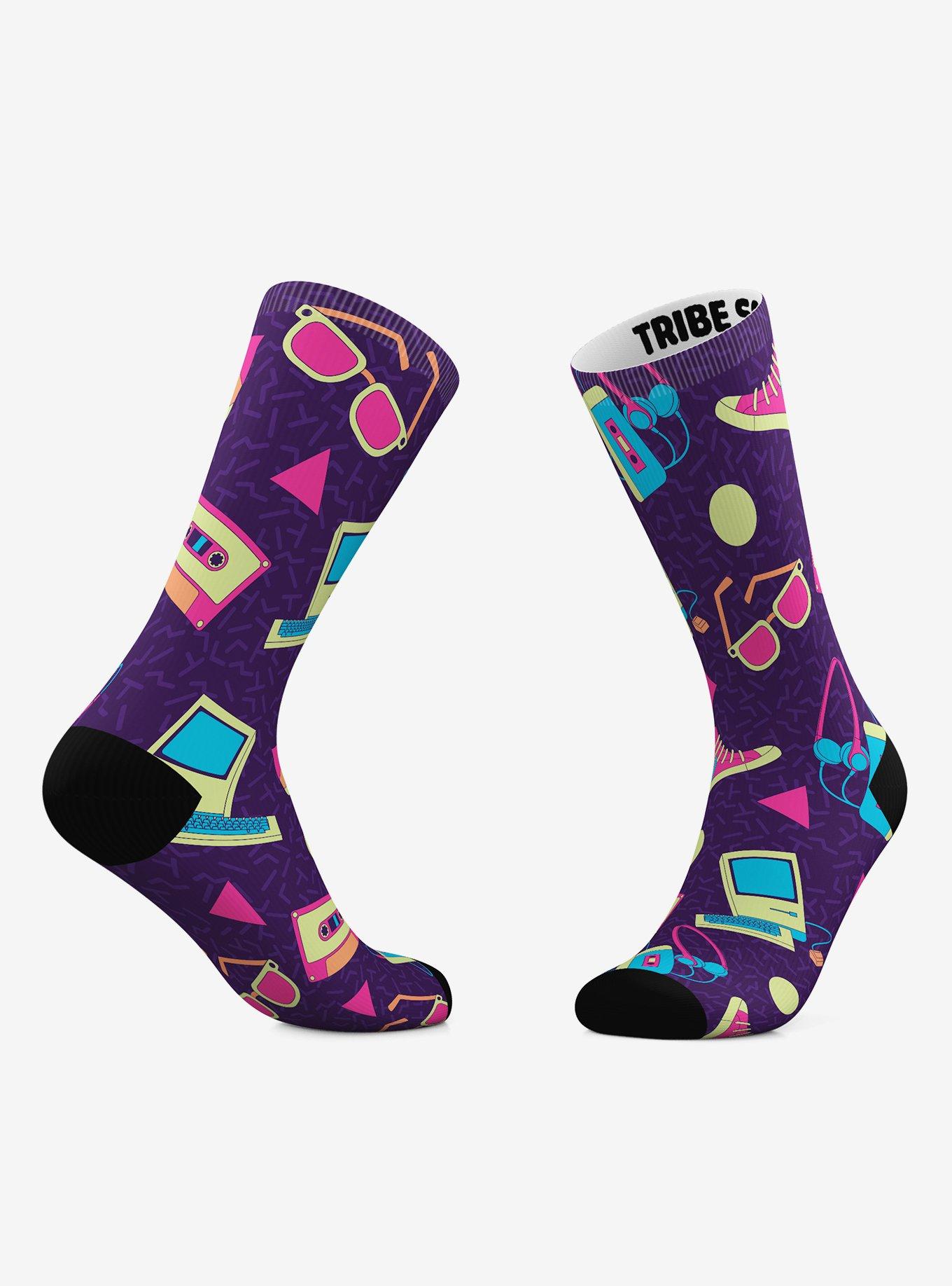 80S Totally Tech Socks And 80S Funky Crew Socks 2 Pair, , hi-res