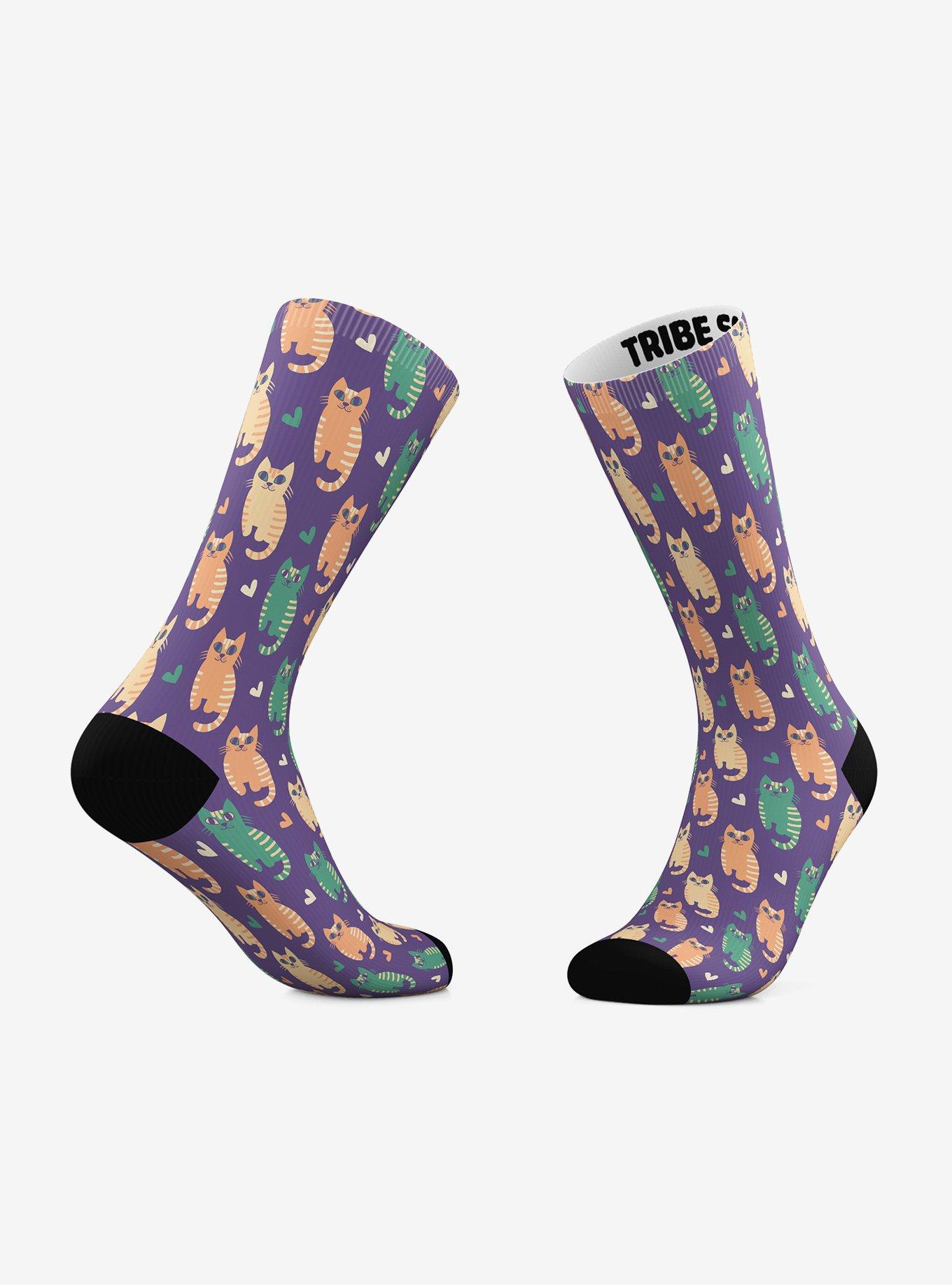 Cats And Owls Crew Socks 2 Pair, , hi-res