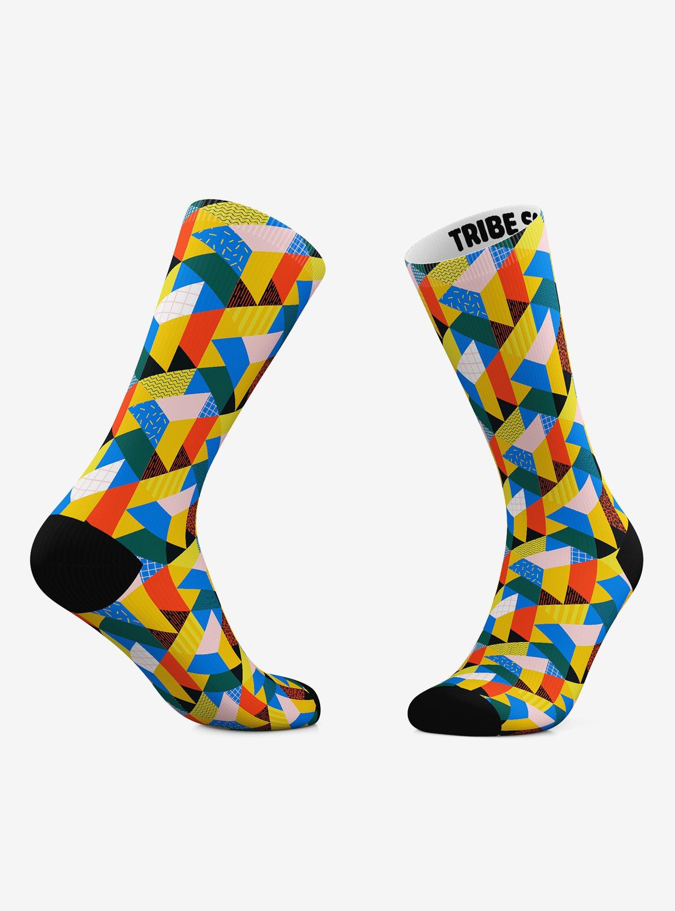 Geometric Kaleidoscope Socks And Geometric Invisible Box Crew Socks 2 Pair, , hi-res