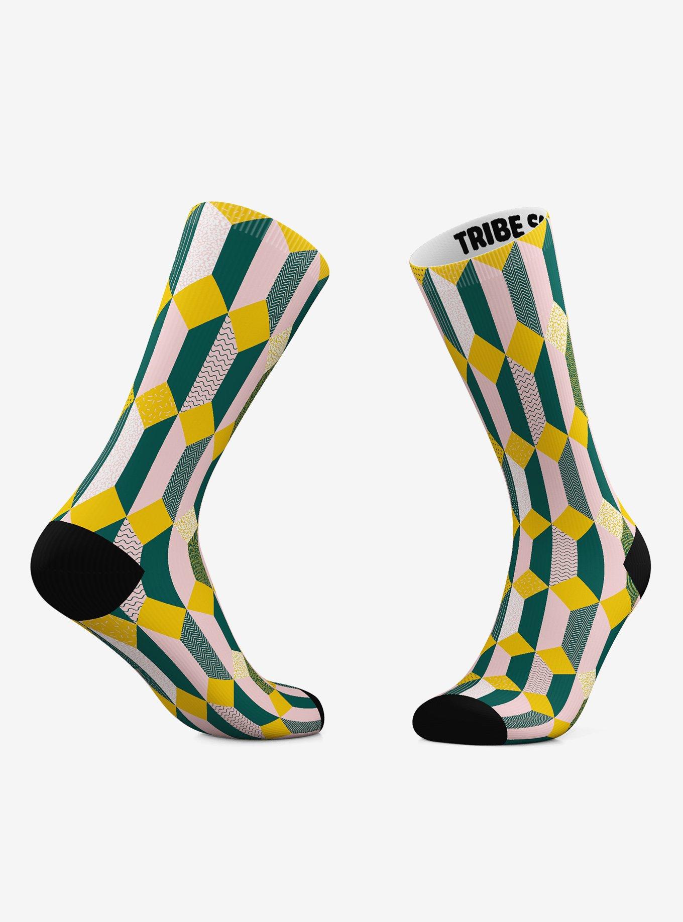 Geometric Diamond And Geometric Tiles Crew Socks 2 Pair, , hi-res