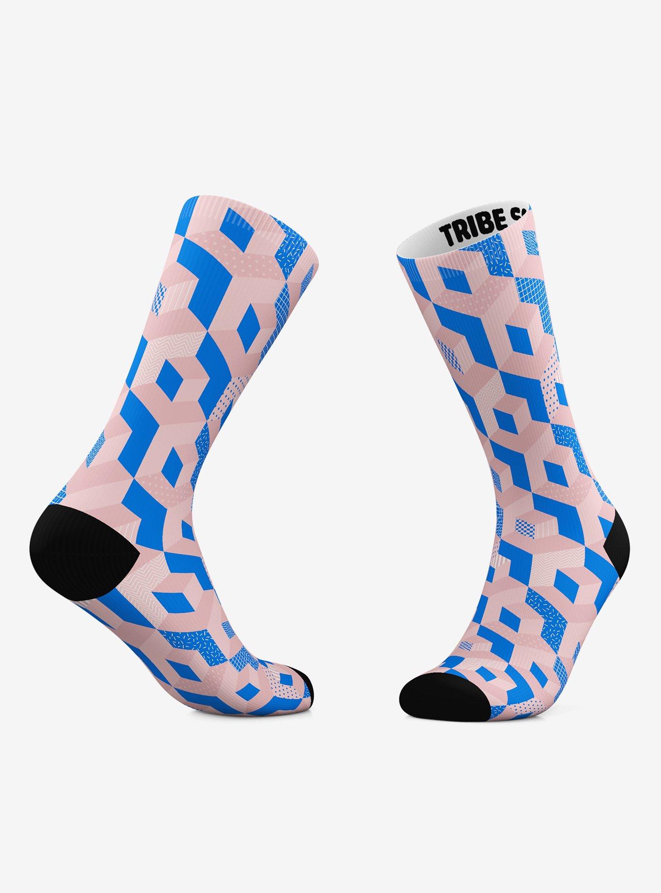 Geometric Pink Stairway Socks And Geometric Stairway Crew Socks 2 Pair, , hi-res