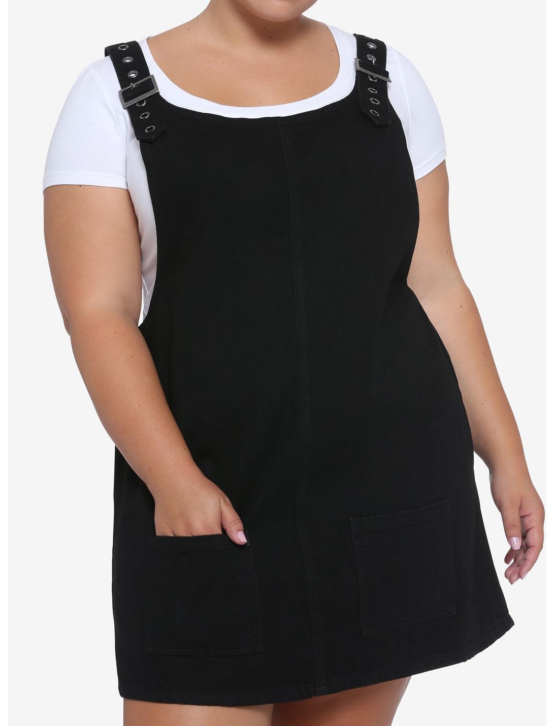 Black Denim Buckle Dress Plus Size, BLACK, hi-res