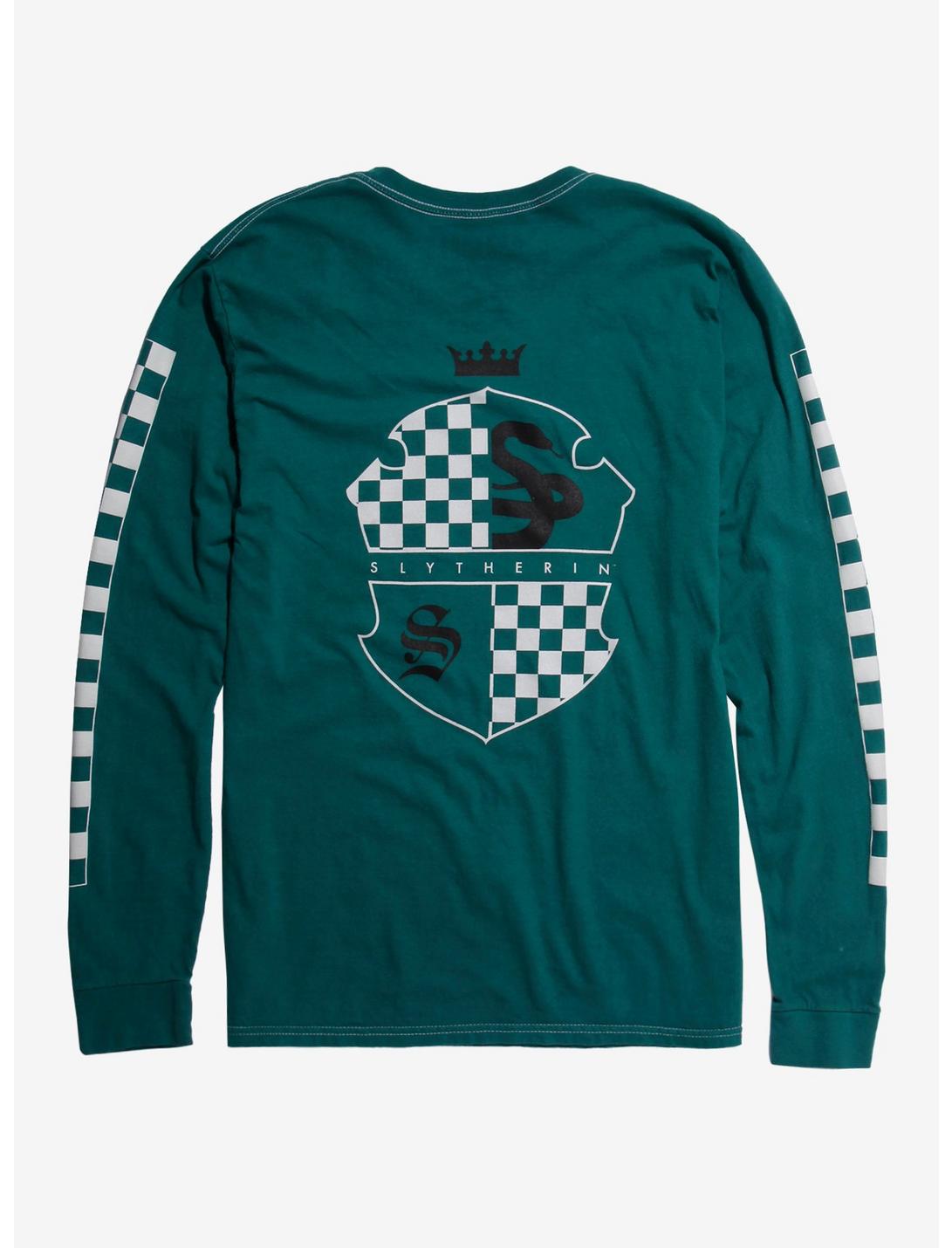 Harry Potter Slytherin Checkered Long Sleeve Women's T-Shirt - BoxLunch Exclusive, BLACK, hi-res