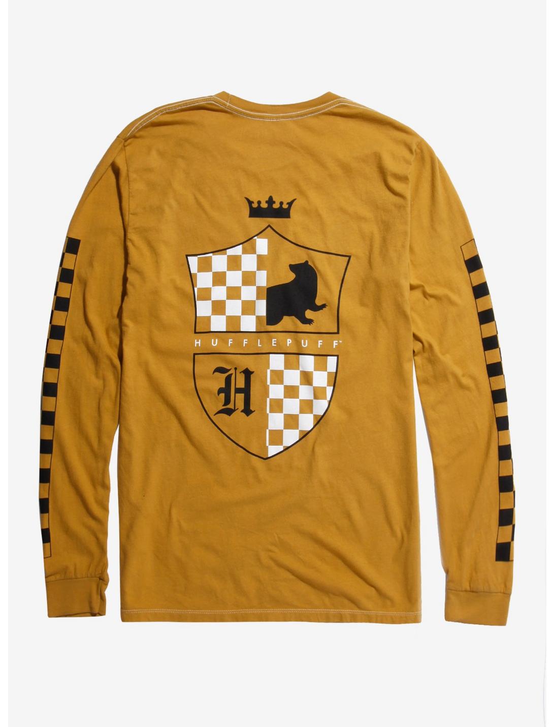 Harry Potter Hufflepuff Checkered Long Sleeve Women's T-Shirt - BoxLunch Exclusive, BLACK, hi-res