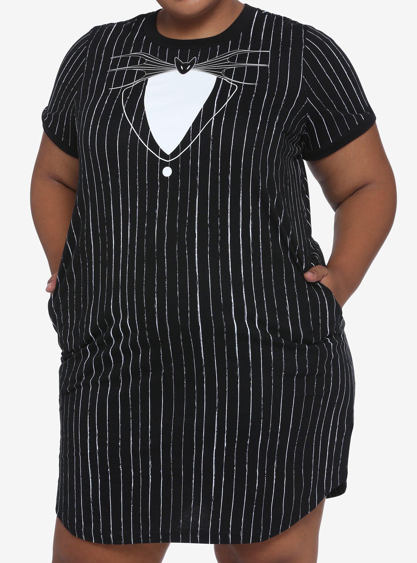 The Nightmare Before Christmas Jack Skellington Suit T-Shirt Dress Plus Size, STRIPES, hi-res