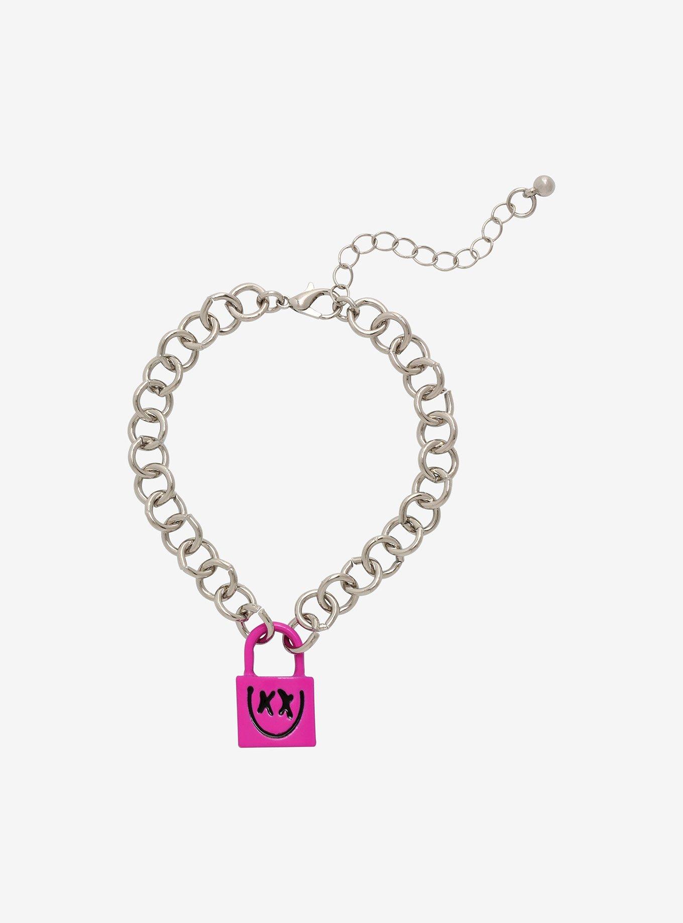 Yungblud Pink Padlock Chain Bracelet, , hi-res view 1