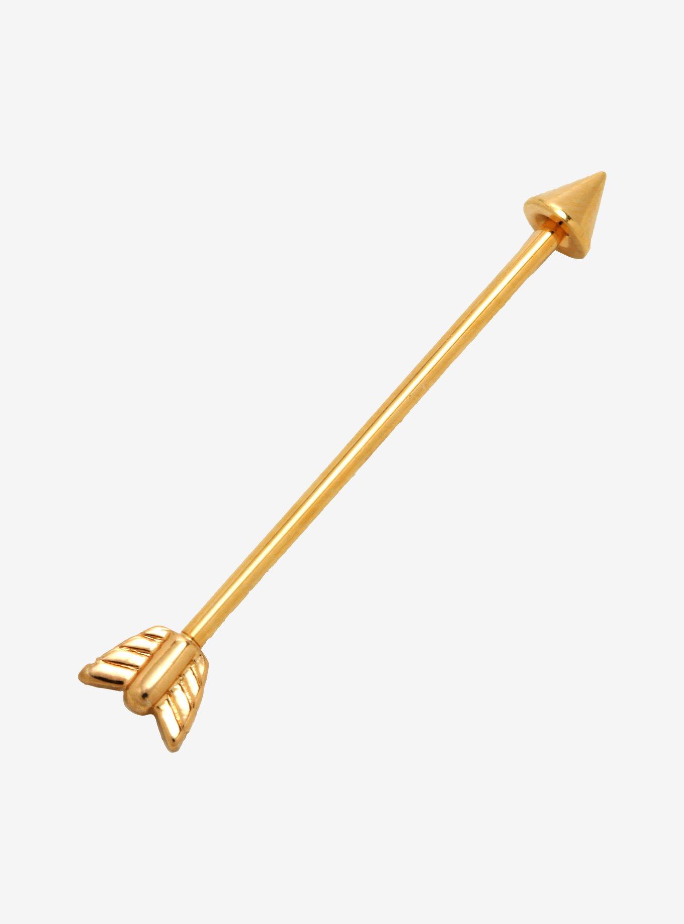 14G Steel Gold Arrow Industrial Barbell, , hi-res