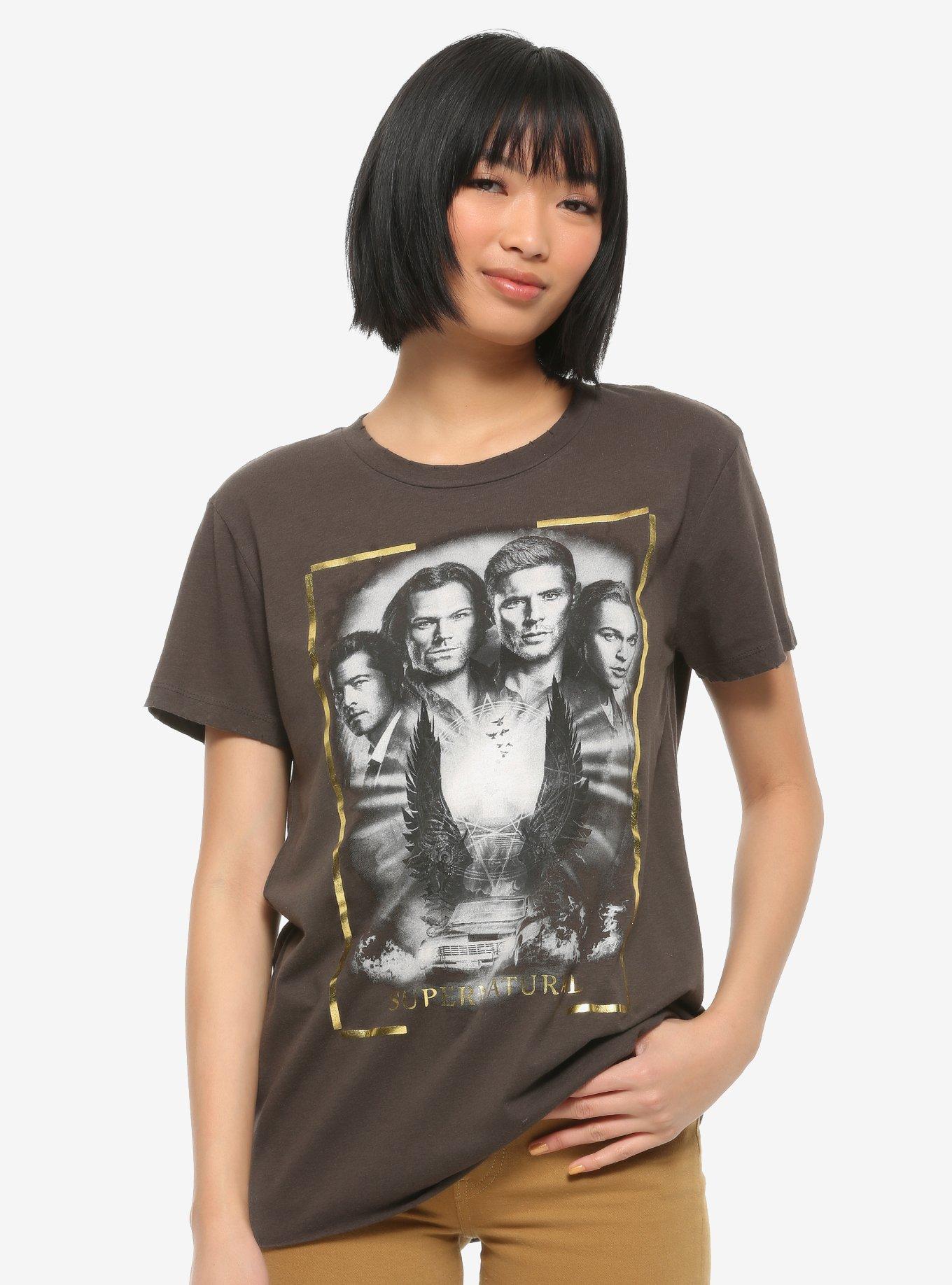 Supernatural Gold Foil Girls Distressed T-Shirt, MULTI, hi-res