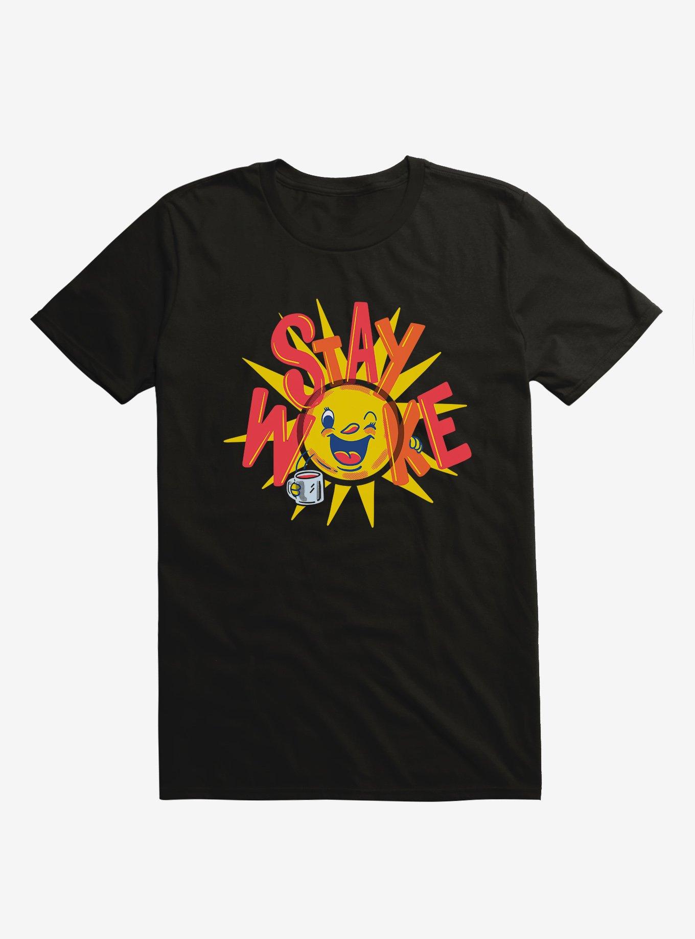 Stay Woke Sun And Coffee Black T-Shirt, BLACK, hi-res