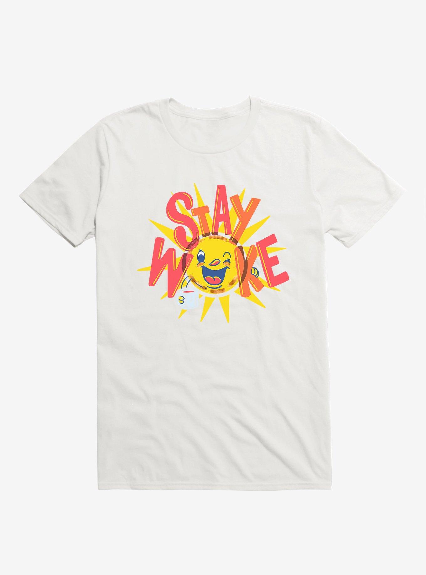 Stay Woke Sun And Coffee White T-Shirt, WHITE, hi-res
